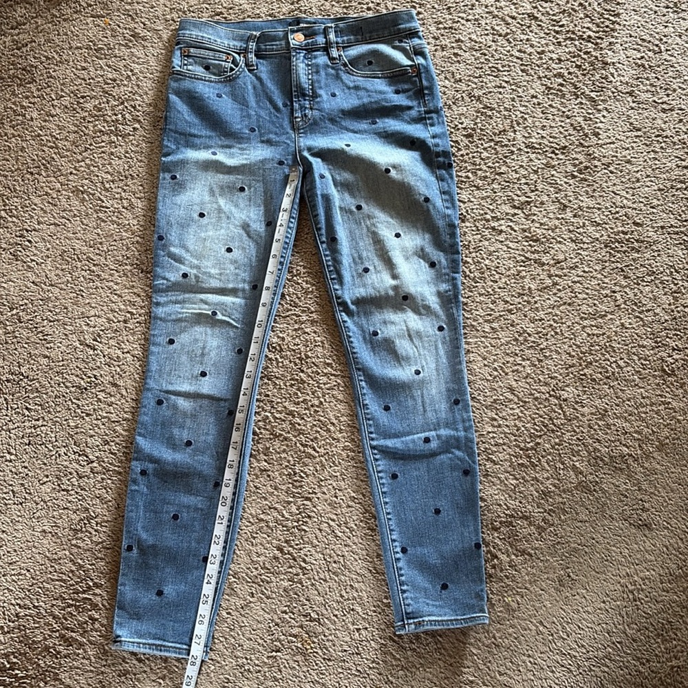 J. Crew • High-Rise Toothpick Jeans in Indigo Embroidered Polka Dots - Picture 8 of 8
